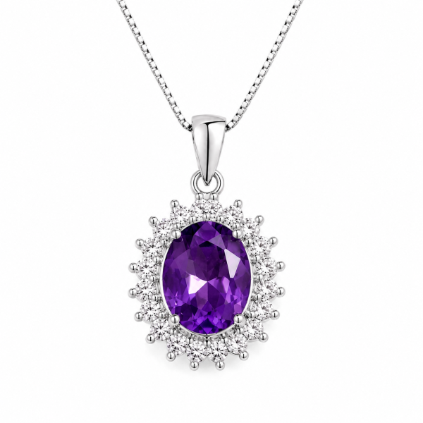 Natural Amethyst Halo Double Pendant