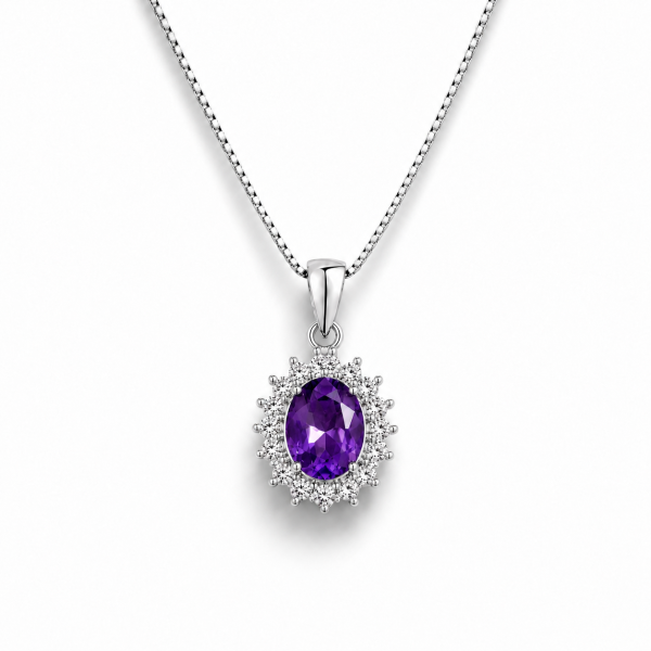 Natural Amethyst Halo Double Pendant