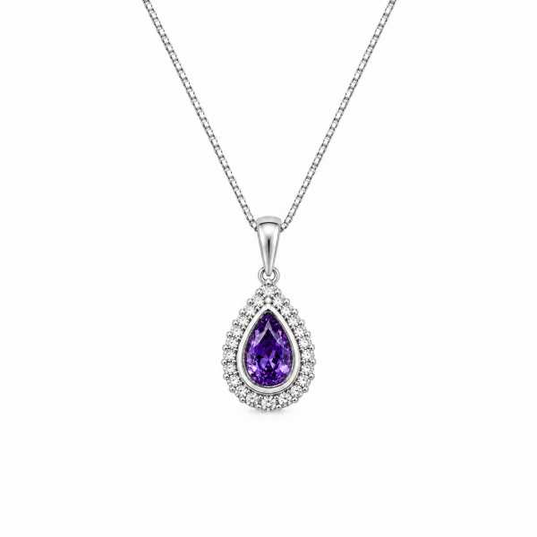 Amethyst Teardrop Halo Pendant – ZILVARA