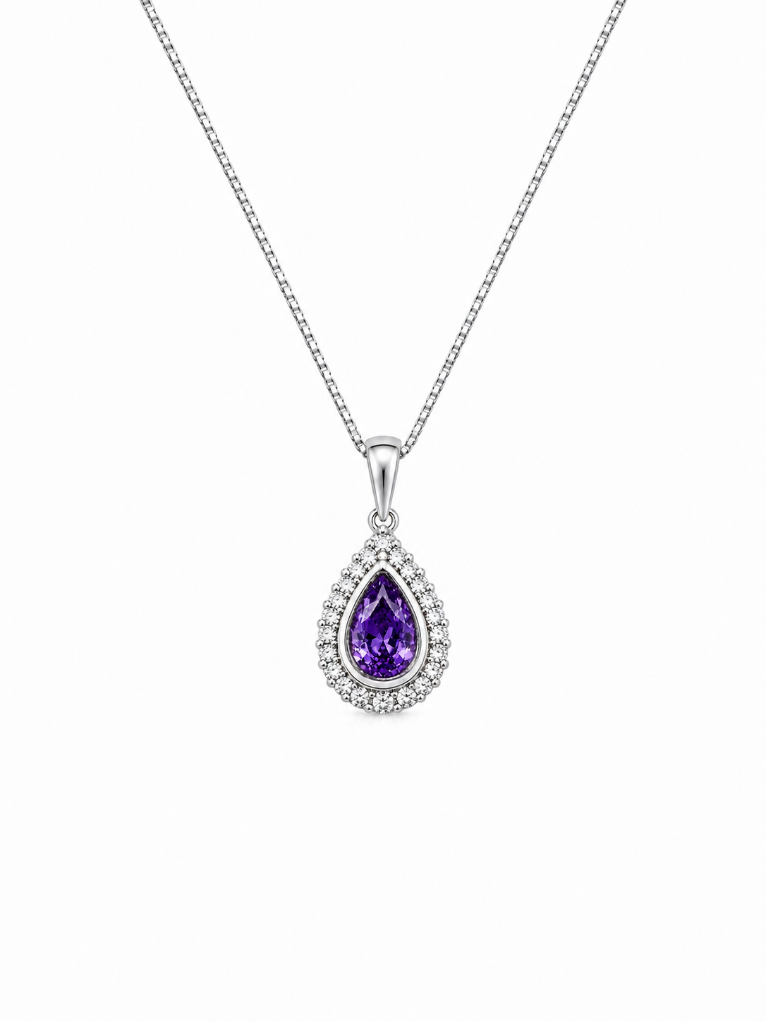 Amethyst Teardrop Halo Pendant – ZILVARA